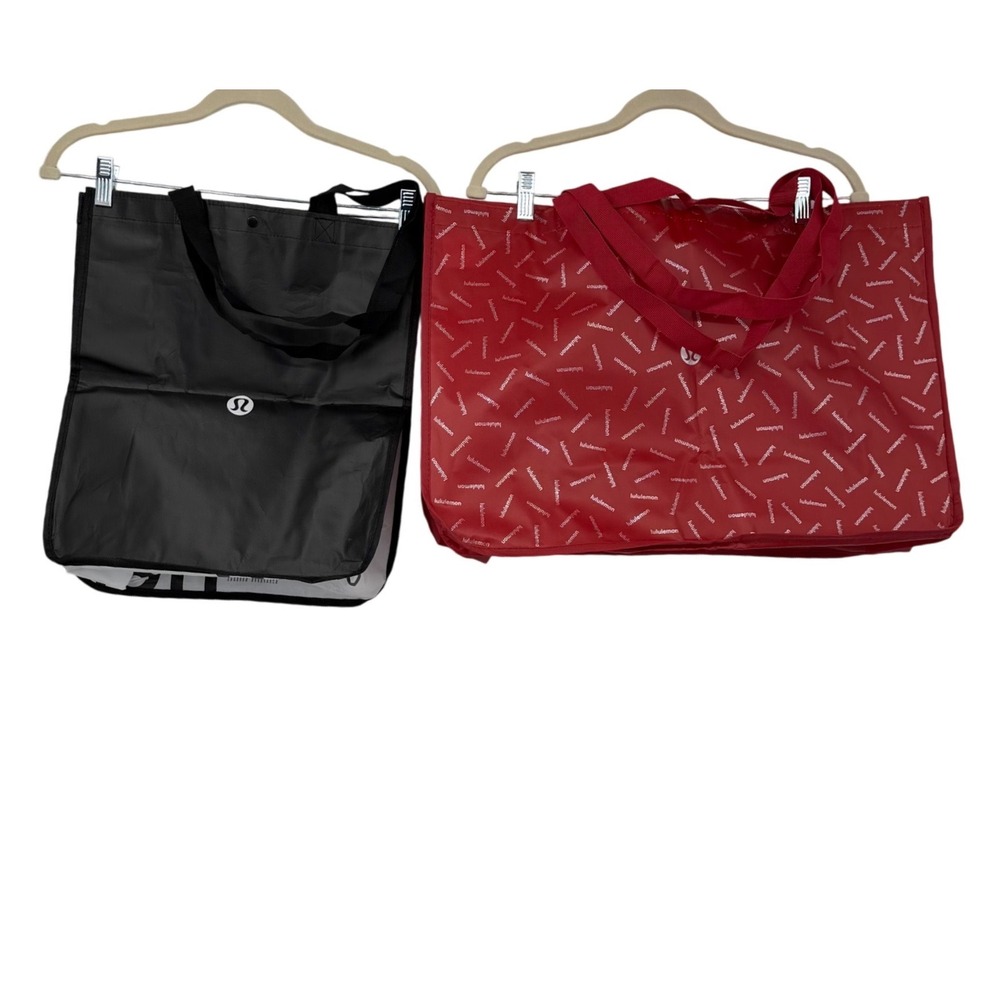 Lululemon Reusable Tote Bag Set Red Limited Edition Black Logo Shopper 2pk